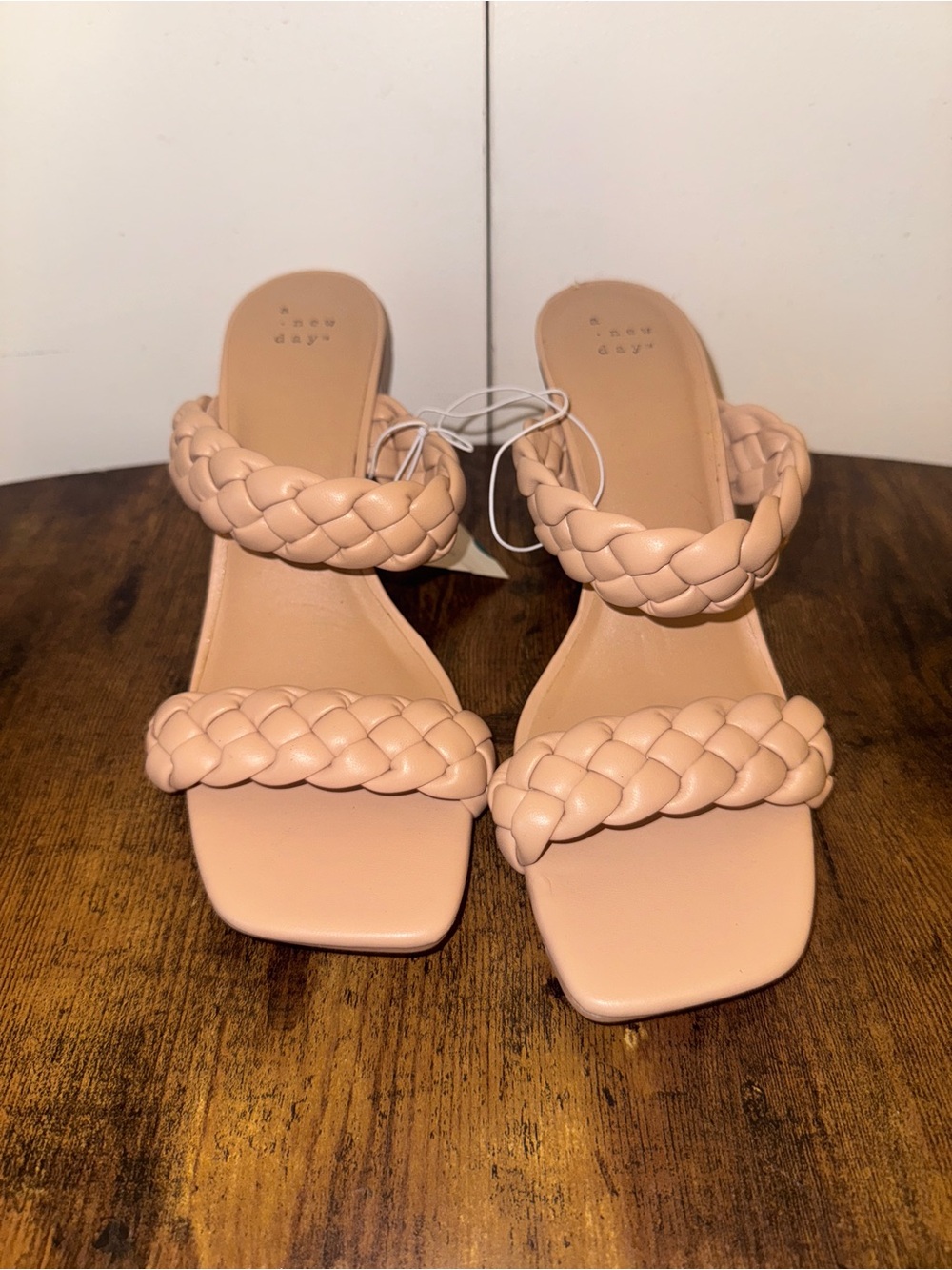 A New Day Women's Braided Block Heel Slide Sandals Nude Sz 9